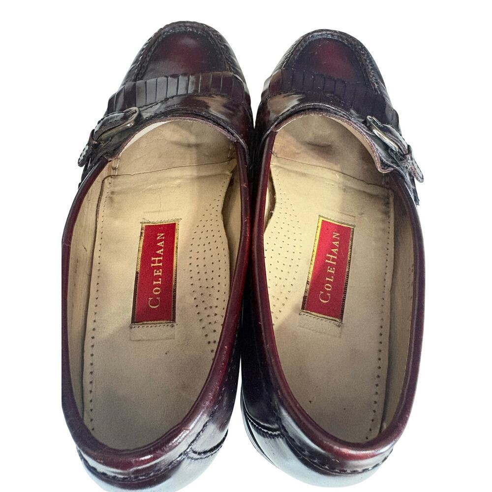 Cole Haan Burgundy Leather Loafers Size 8.5 | Buckle Fringe Loafer Preppy - Picture 7 of 8